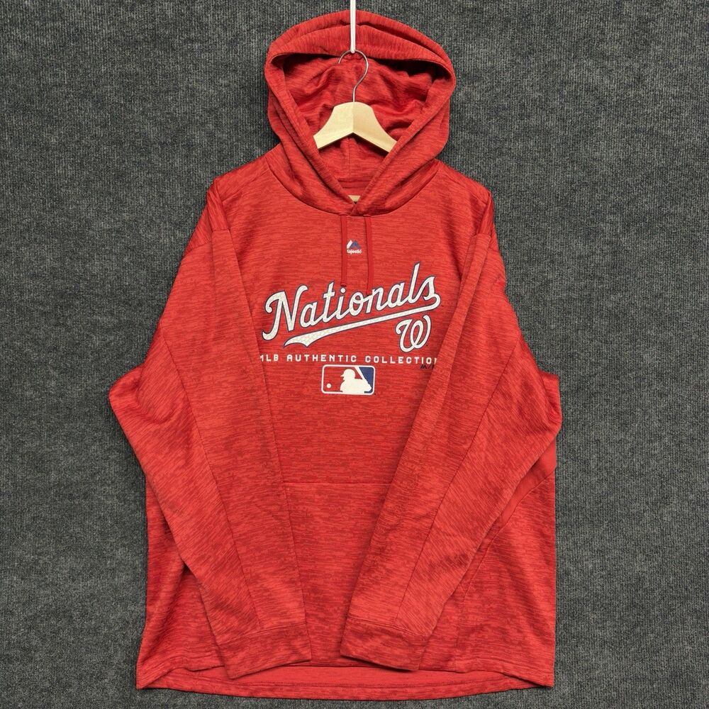 Majestic Washington Nationals MLB Hoodie Mens XL Red Streak Performance Baseball - Picture 3 of 12